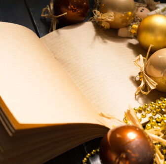 Greeting card mock up with christmas ornaments